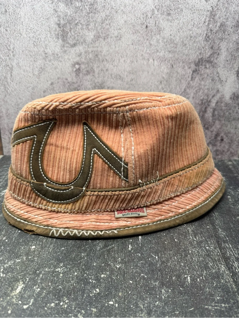 True Religion Corduroy Striped Bucket Hat Peach Brown Men L/XL